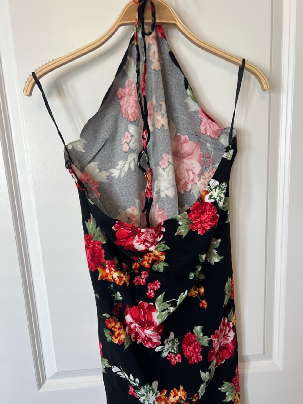 SHEIN Black One-Shoulder Floral Dress with Red & Green Accents - Picture 3 of 4